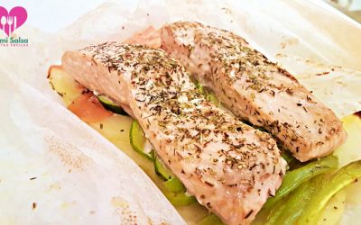 SALMÓN EN PAPILLOTE AL HORNO. Con patatas y verduras