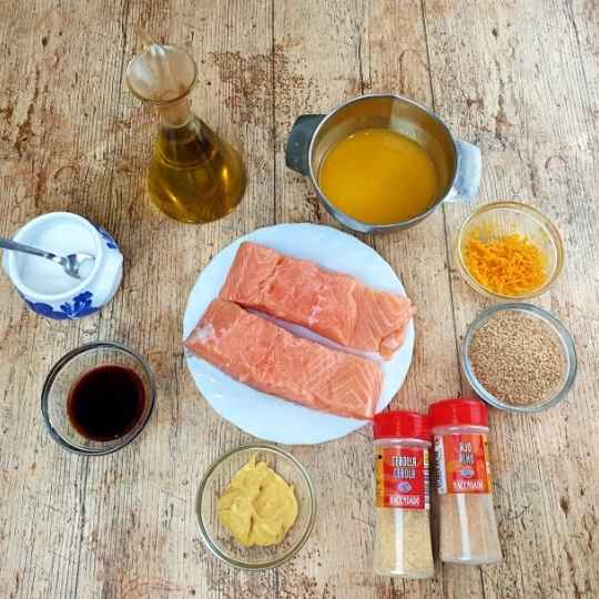 ingredientes del salmon a la naranja o salmon crispy en freidora de aire