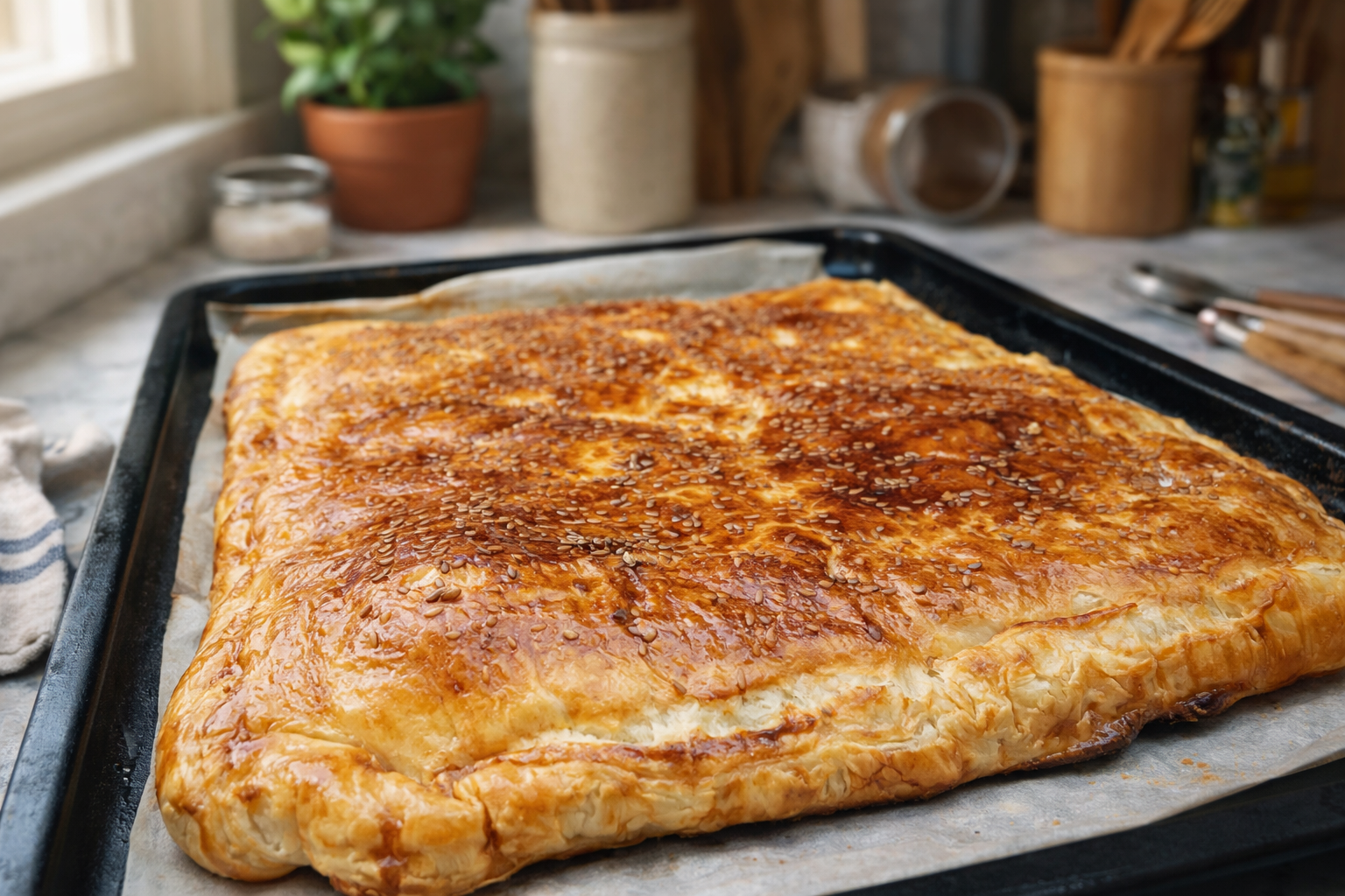 EMPANADA DE HOJALDR DE CARNE Y CHAMPIÑONES
