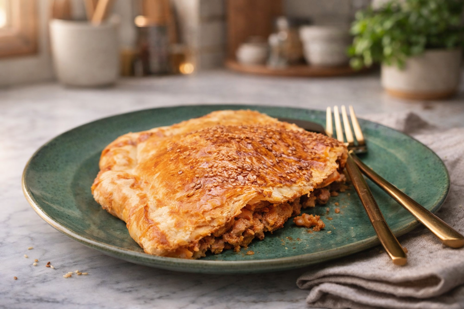 EMPANADA DE HOJALDR DE CARNE Y CHAMPIÑONES