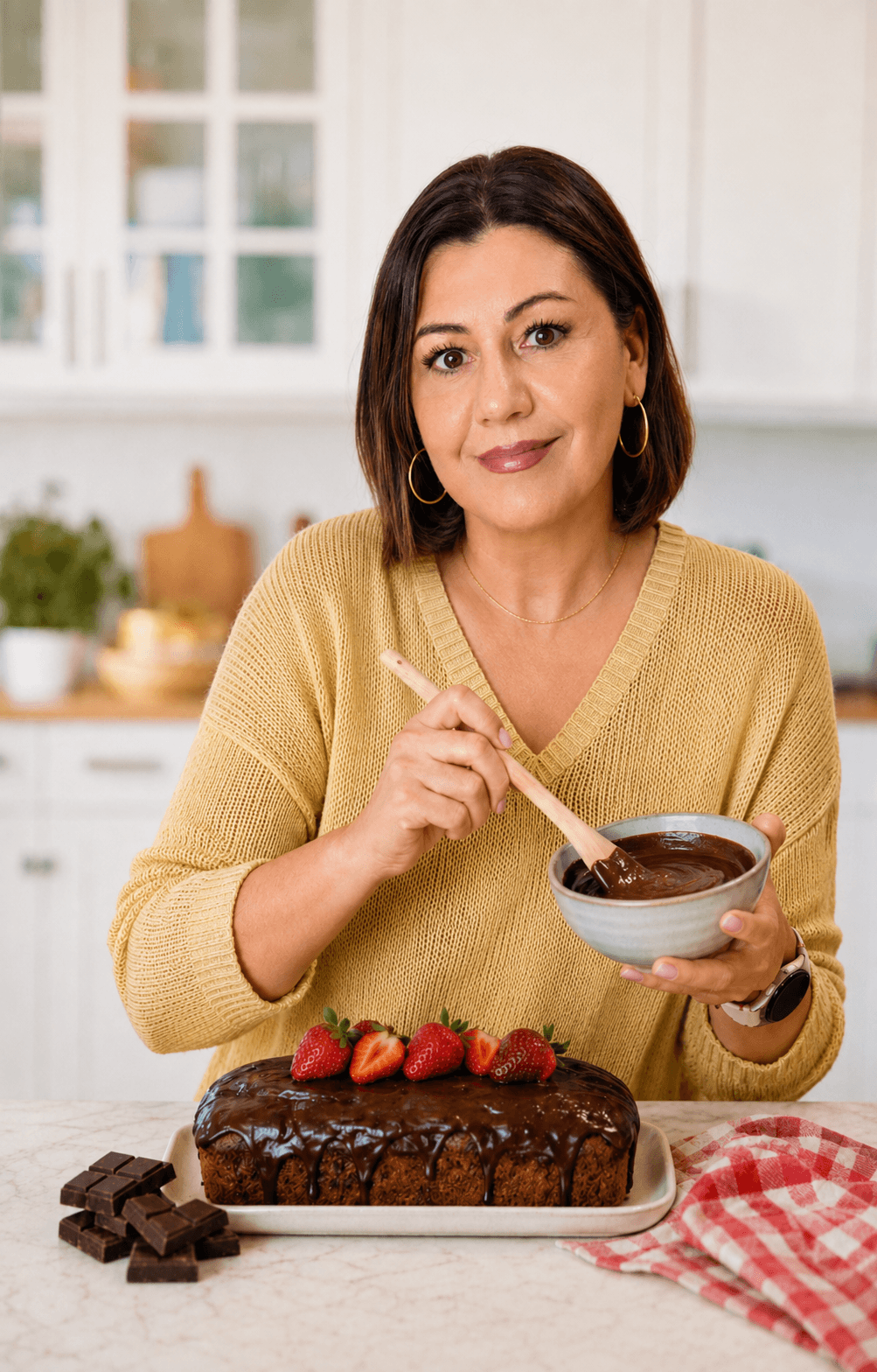 Imagen de Belén, En mi Salsa, con un pastel de chocolate
